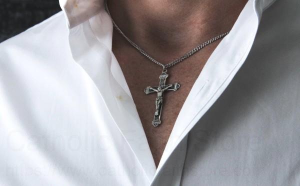 Sterling Silver Men's Cross Tip Crucifix Pendant