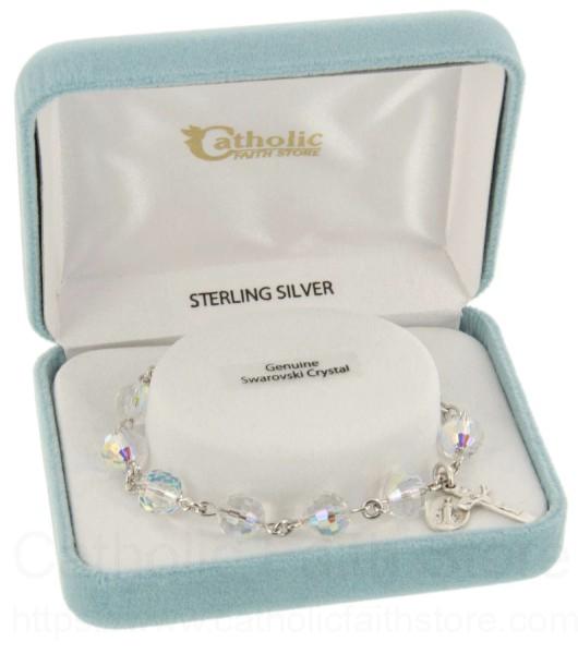 Rosary Bracelet - Sterling Silver with 8mm Fireball Crystal Swarovski Beads
