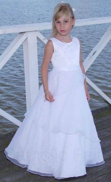 First Communion Dress in Satin with Asymmetrical Organza Skirt