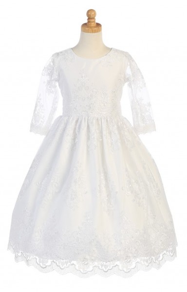 First Communion Dress with Heavy Floral Lace