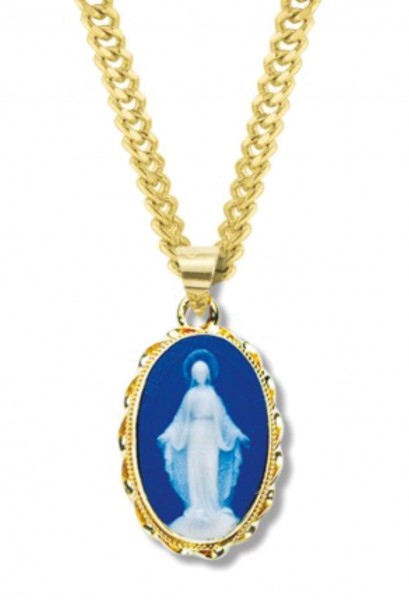 Blue | Gold Italian Made Cameo Necklace Miraculous Medal