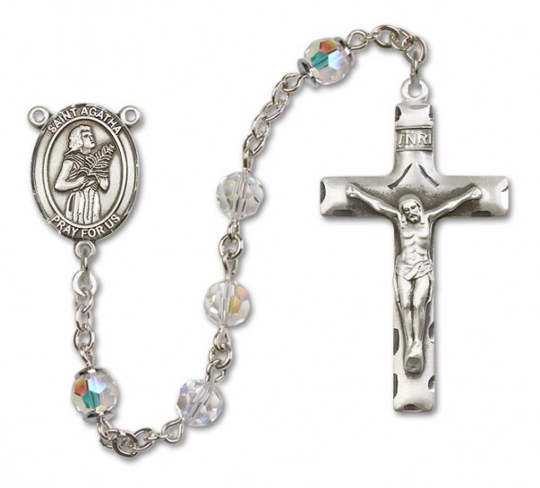 St. Agatha Sterling Silver Heirloom Rosary Squared Crucifix - Crystal