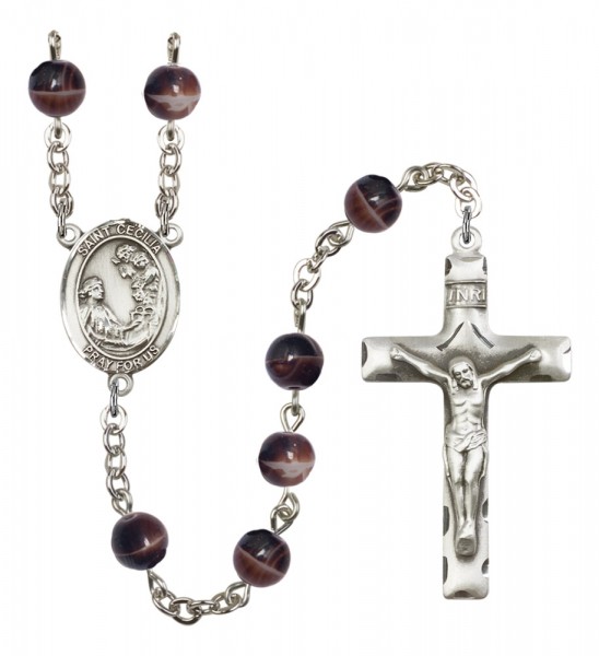 Men's St. Cecilia Silver Plated Rosary - Brown