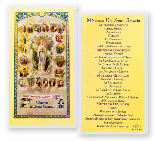 Misterios Del Santo Rosario Laminated Spanish Prayer Cards 25 Pack