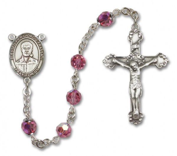 Blessed Pier Giorgio Frassati Sterling Silver Heirloom Rosary Fancy Crucifix - Rose