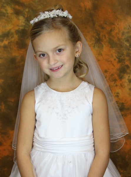 First Communion Veil with Vintage Style Glass Beaded Tiara