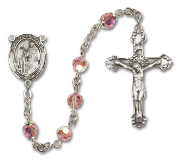 St. Jacob of Nisibis Sterling Silver Heirloom Rosary Fancy Crucifix - Light Rose