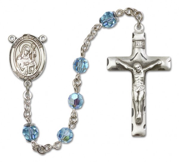 St. Gertrude of Nivelles Sterling Silver Heirloom Rosary Squared Crucifix - Aqua