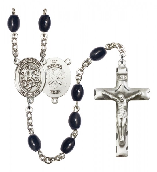 Men's St. George National Guard Silver Plated Rosary - Black Oval