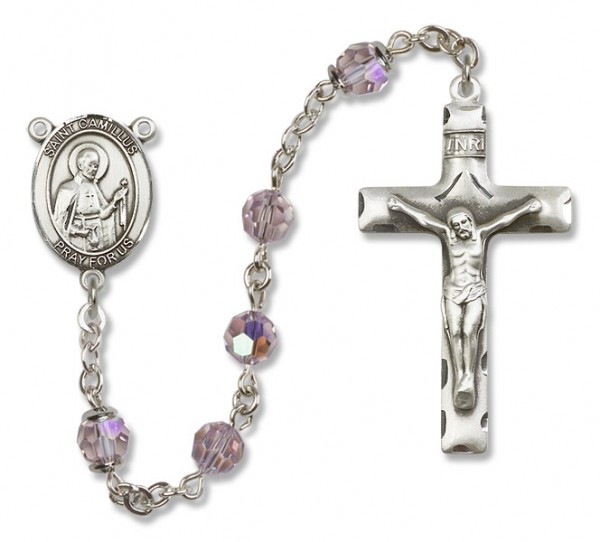 St. Camillus of Lellis Sterling Silver Heirloom Rosary Squared Crucifix - Light Amethyst