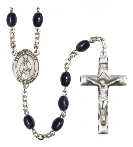 Men's Our Lady of Hope Silver Plated Rosary - Black Oval