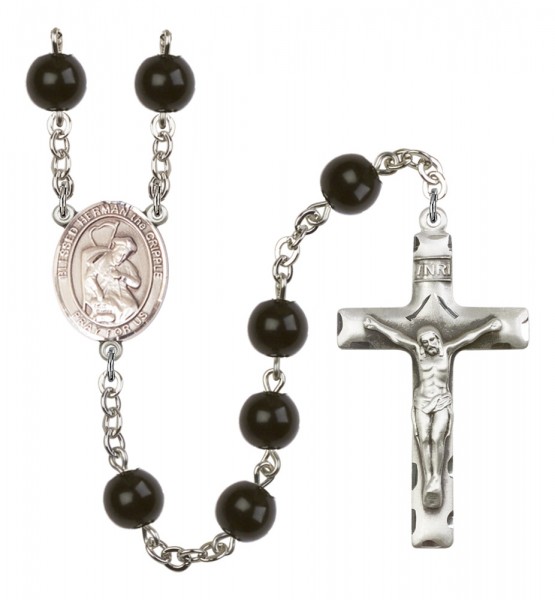 Men's Blessed Herman the Cripple Silver Plated Rosary - Black