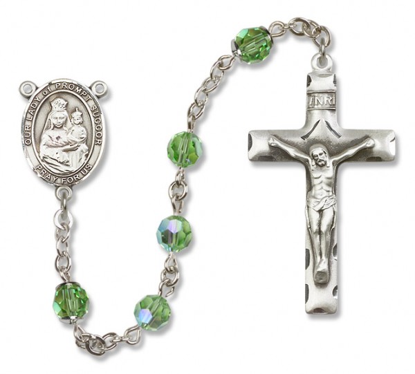 Our Lady of Prompt Succor Sterling Silver Heirloom Rosary Squared Crucifix - Peridot