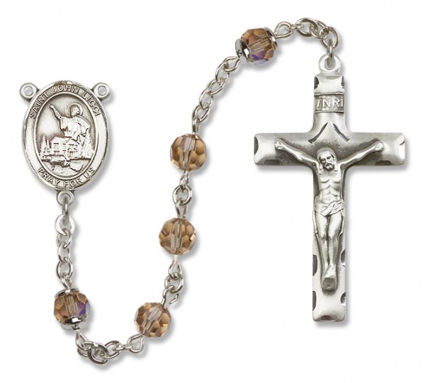 St.  John Licci Sterling Silver Heirloom Rosary Squared Crucifix - Topaz
