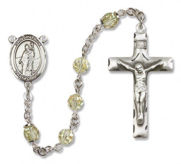 St. Patrick Sterling Silver Heirloom Rosary Squared Crucifix - Zircon