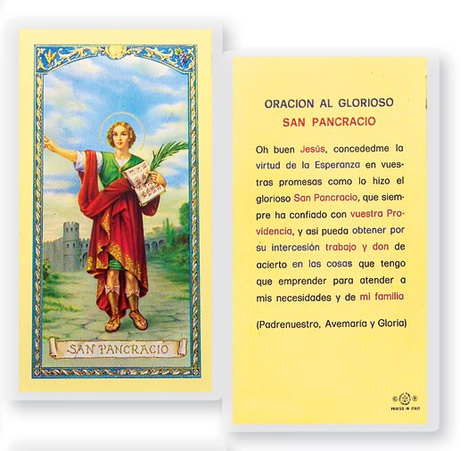 Oracion A San Pancracio Laminated Spanish Prayer Cards 25 Pack