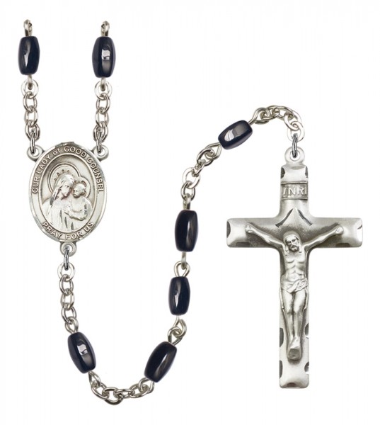Men's Our Lady of Good Counsel Silver Plated Rosary - Black | Silver