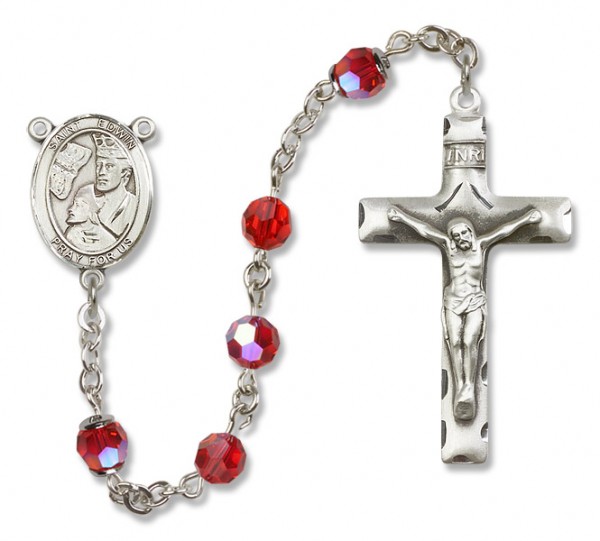 St. Edwin Sterling Silver Heirloom Rosary Squared Crucifix - Ruby Red