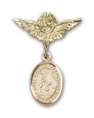 Pin Badge with St. Margaret of Cortona Charm and Angel with Smaller Wings Badge Pin - Gold Tone