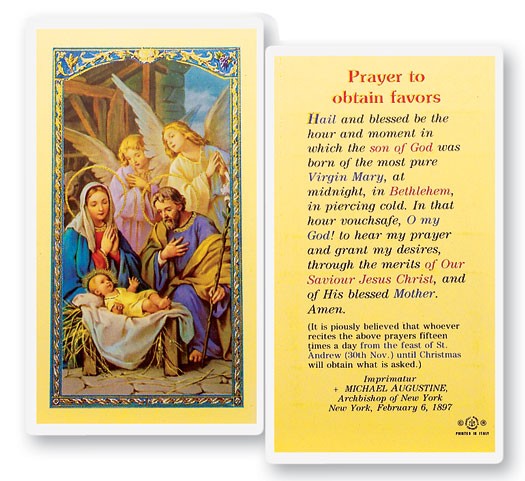 Prayer To Obtain Favors Christmas Laminated Prayer Cards 25 Pack