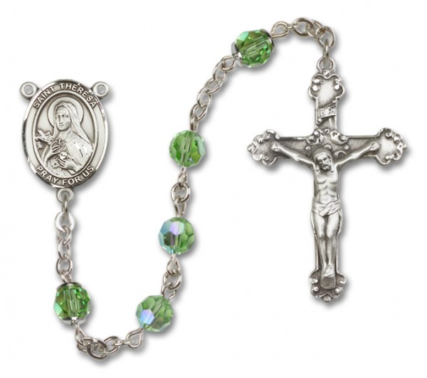 St. Theresa Sterling Silver Heirloom Rosary Fancy Crucifix - Peridot