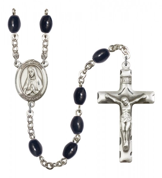 Men's St. Martha Silver Plated Rosary - Black Oval