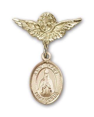 Pin Badge with St. Blaise Charm and Angel with Smaller Wings Badge Pin - Gold Tone