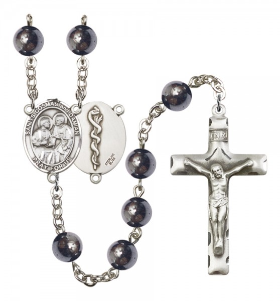 Men's Sts. Cosmas &amp; Damian Doctors Silver Plated Rosary - Silver