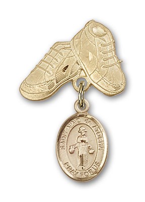 Pin Badge with St. Nino de Atocha Charm and Baby Boots Pin - 14K Solid Gold