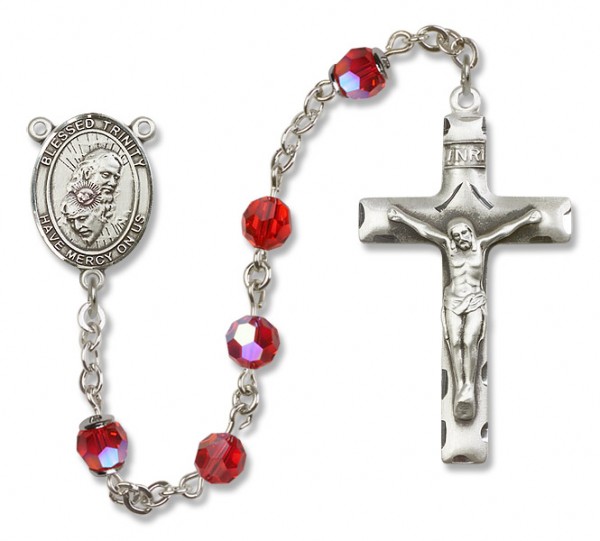 Blessed Trinity Sterling Silver Heirloom Rosary Squared Crucifix - Ruby Red