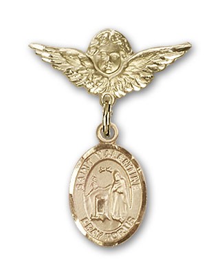 Pin Badge with St. Valentine of Rome Charm and Angel with Smaller Wings Badge Pin - Gold Tone