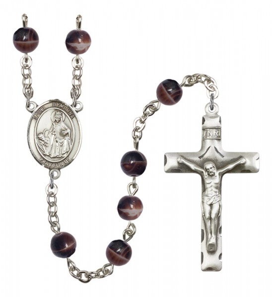 Men's St. Dymphna Silver Plated Rosary - Brown