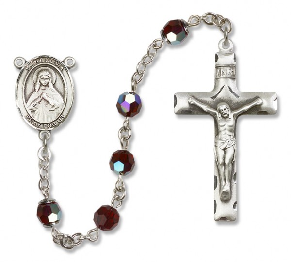 St. Olivia Sterling Silver Heirloom Rosary Squared Crucifix - Garnet