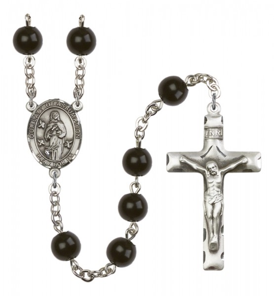 Men's Our Lady of Assumption Silver Plated Rosary - Black