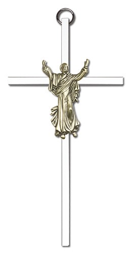 Risen Christ Wall Crucifix  6&quot; - Two-Tone Silver