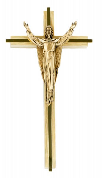 Risen Christ Oak Wall Crucifix with Gold-Plated Inlay and Antique Gold ...