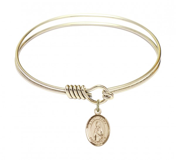 Smooth Bangle Bracelet with a Saint Alice Charm - Gold