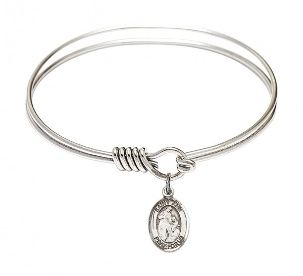 Smooth Bangle Bracelet with a Saint Ann Charm - Silver