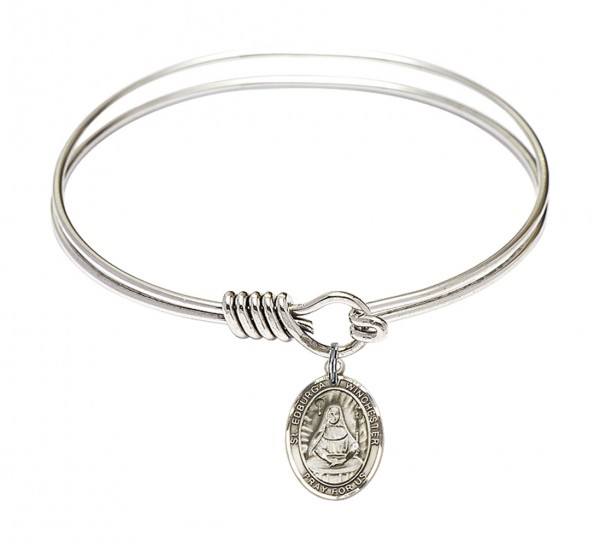 Smooth Bangle Bracelet with a Saint Edburga of Winchester Charm - Silver