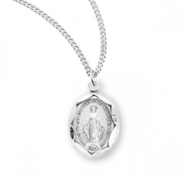 Women's Oval Miraculous Pendant with Scalloped Edges - Sterling Silver