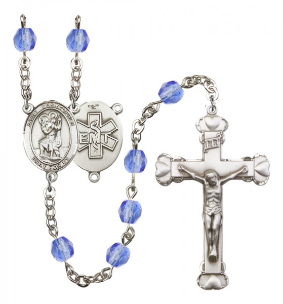 Women's St. Christopher EMT Birthstone Rosary - Sapphire