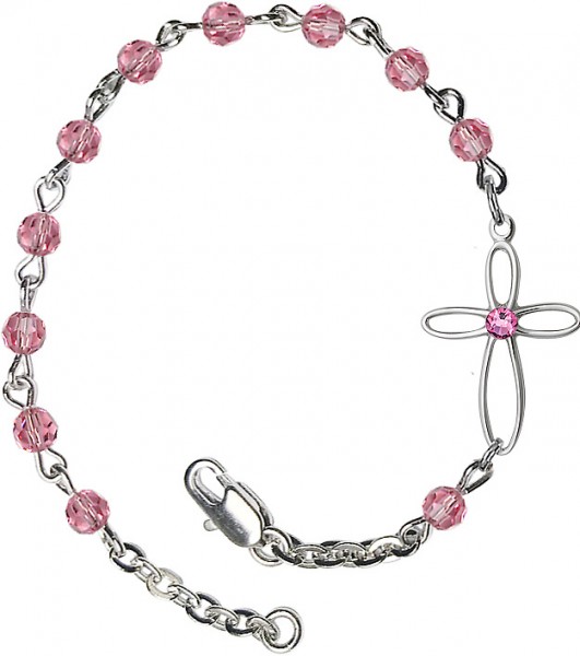 Rose Girls Silver Cross Bracelet 4mm Swarovski Crystal beads