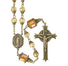 Vintage Inspired Light Topaz Glass Bead Rosary with Antique Crucifix and Centerpiece