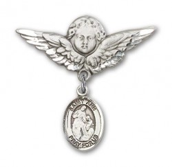Pin Badge with St. Ann Charm and Angel with Larger Wings Badge Pin [BLBP0275]