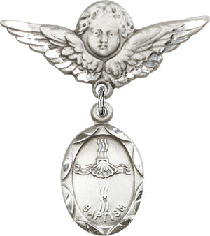 Baptism Charm and Angel with Larger Wings Badge Pin