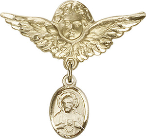 Scapular Charm and Angel with Larger Wings Badge Pin