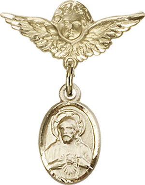 Scapular Charm and Angel with Smaller Wings Badge Pin