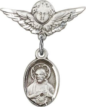 Scapular Charm and Angel with Smaller Wings Badge Pin