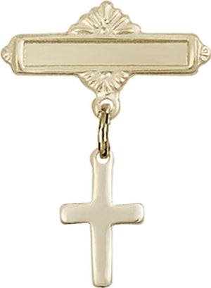 Cross Charm and Polished Engravable Badge Pin