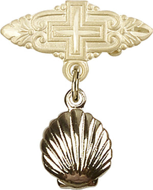 Shell Charm and Badge Pin with Cross